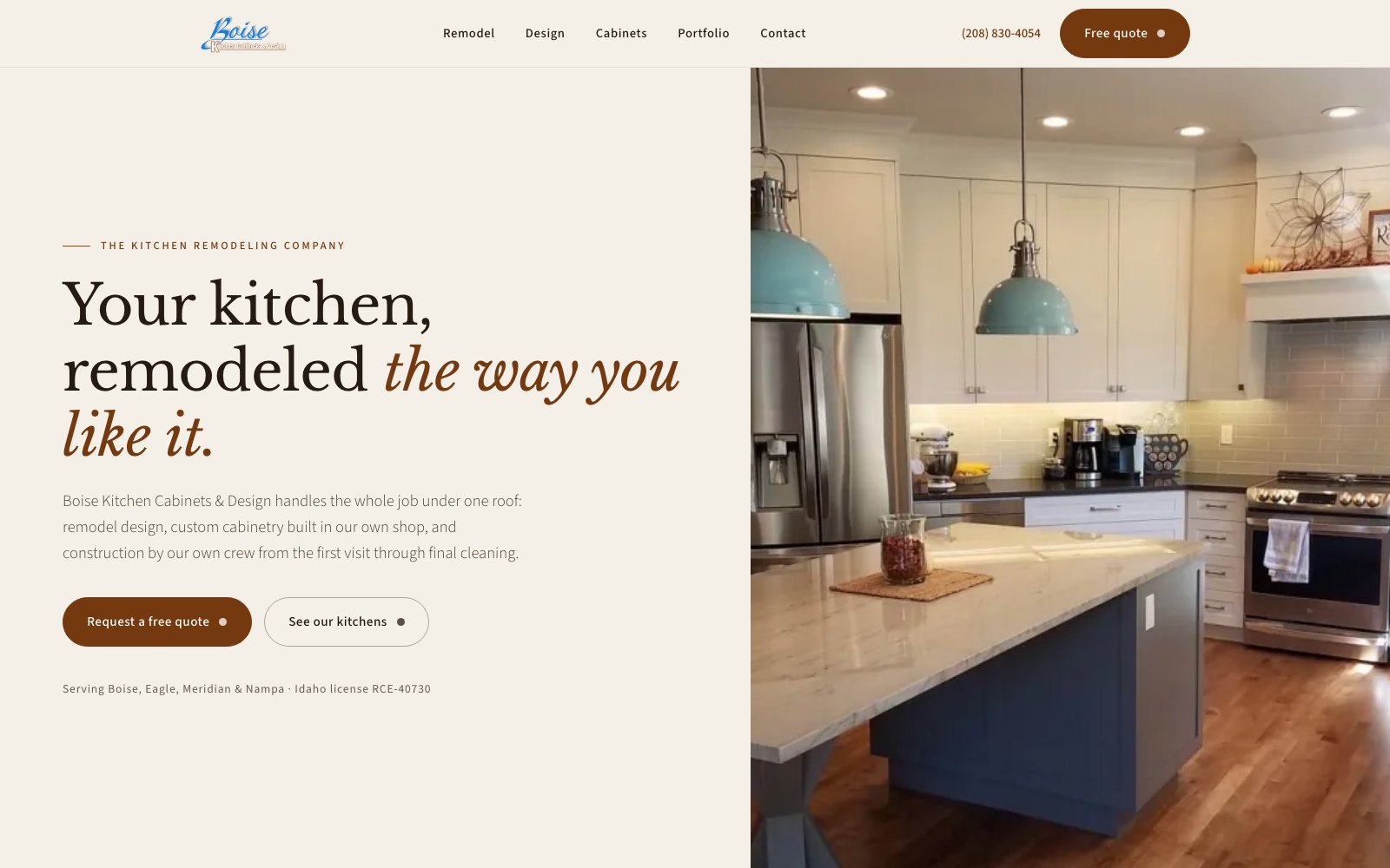 The new Boise Kitchen Cabinets and Design homepage concept