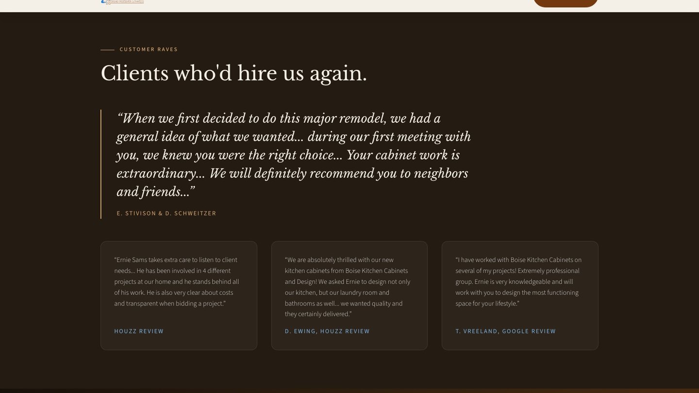 The customer raves section of the new homepage