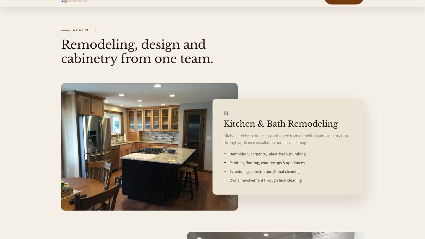 The services section of the new homepage