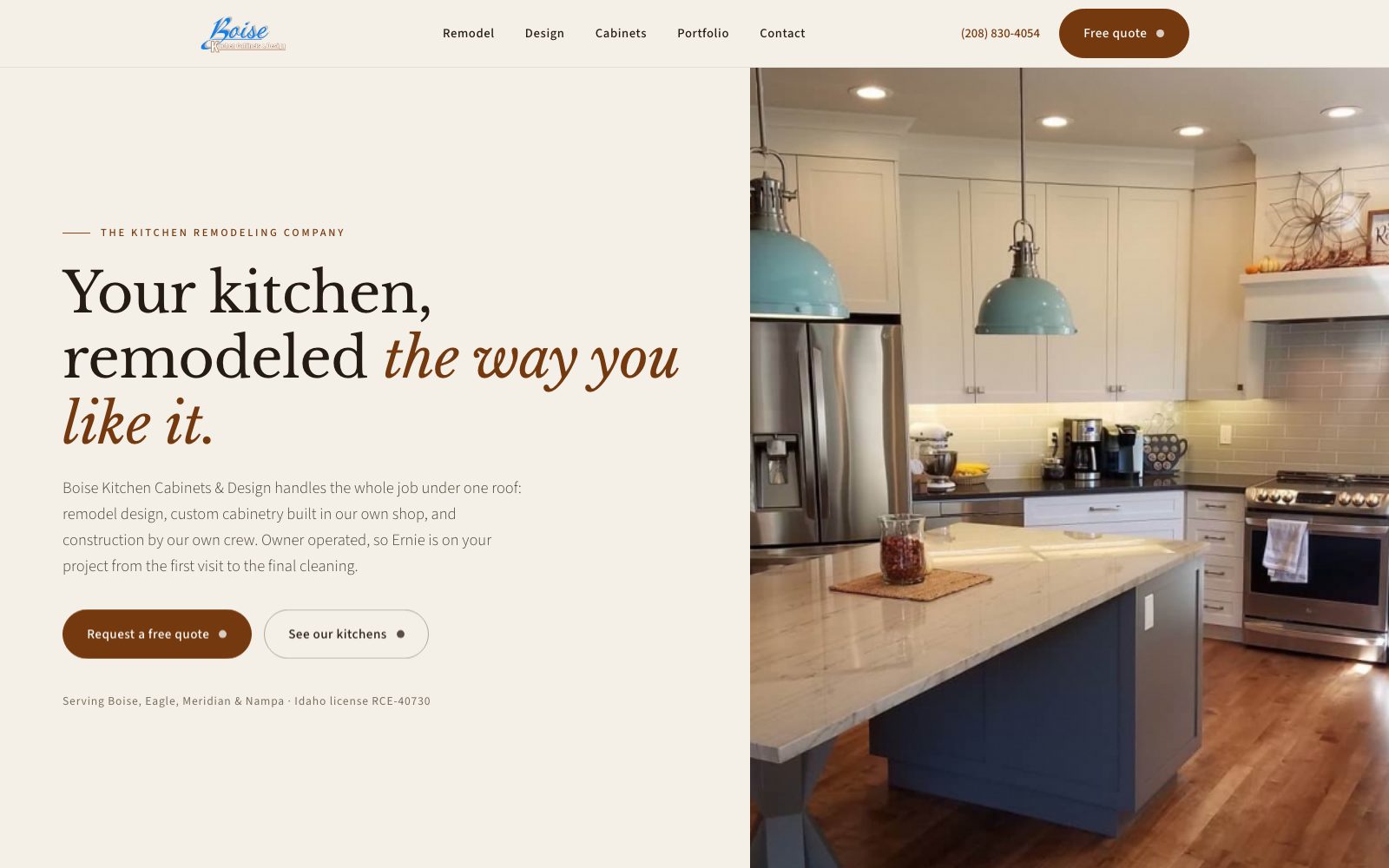 The new Boise Kitchen Cabinets and Design homepage concept